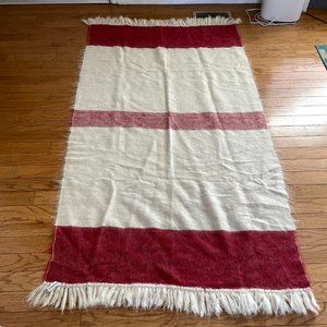 Rosecraft Pure‎ Mohair Throw Blanket Handmade in Switzerland 41" x72" Ivory/Red